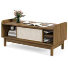 Dreamade Coffee Table with Storage and Sliding Doors, Mid-Century Modern Coffee Table with Adjustable & Removable Shelf