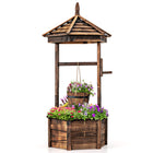 Dreamade Rustic Wooden Wishing Well Planter with Hanging Bucket, Roof Shadow