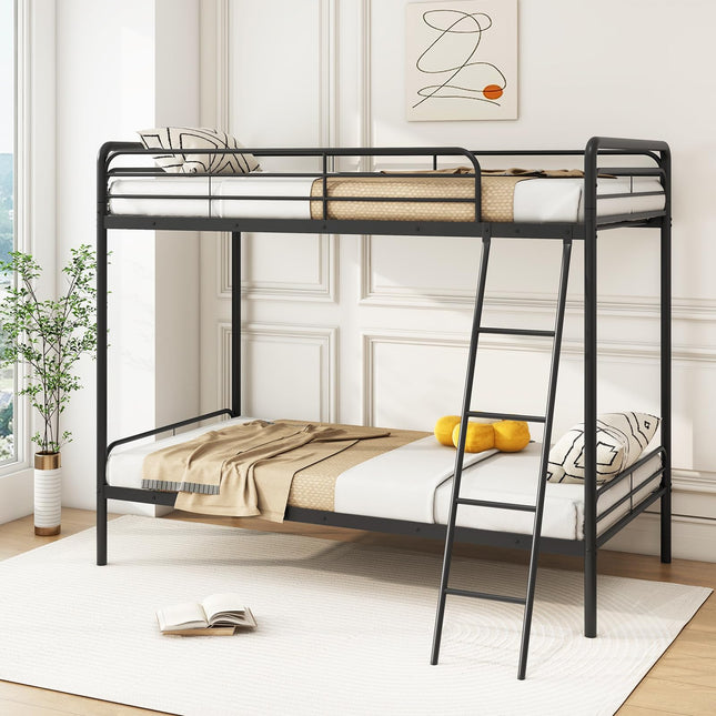 Dreamade Metal Bunk Bed Twin Over Twin, Heavy Duty Twin Bunk Beds with Inclined Ladder & Safety Guardrails