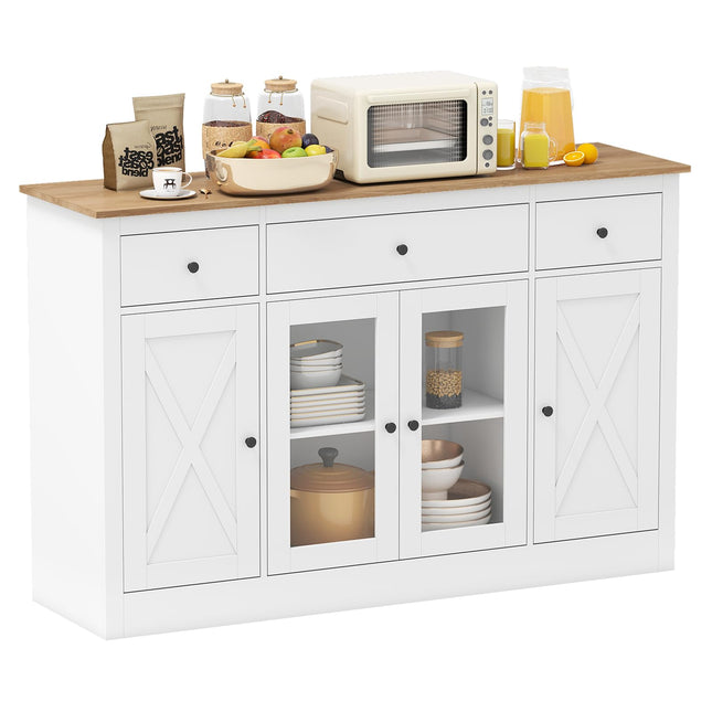 Dreamade 55" Large Buffet Sideboard with 3 Drawers & 2 See-Through Doors