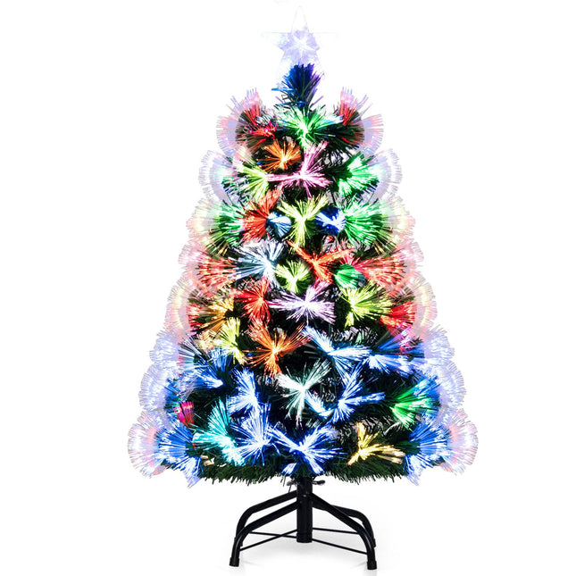 Dreamade 3 FT Pre-Lit Fiber Optic Christmas Tree with Slow-Flashing Multicolored Optical Fibers
