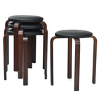 4-Pack Bentwood Stack Stools, 18.5-Inch Portable Stools with PU Leather Round Top, Non-Slip Foot Mats
