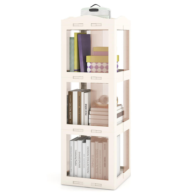 Dreamade 3-Tier 360° Revolving Bookshelf Tower | Translucent Storage Organizer for Living Room