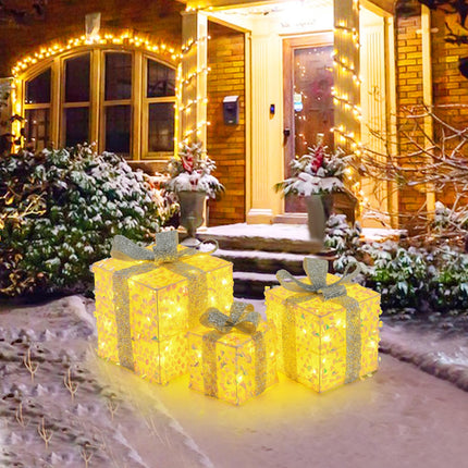 Dreamade 3 Pieces Christmas Lighted Gift Boxes ( Laser Fish Scale )