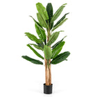 Dreamade 6.5 FT Tall Artificial Banana Tree, Fake Banana Tree w/ 27 Large Leaves, Triple Stalks, Natural Bark