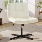 Dreamade Criss Cross Chair, PU Leather Cross Legged Office Chair No Wheels, Height-adjustable Swivel Vanity Chair with U-shaped Seat
