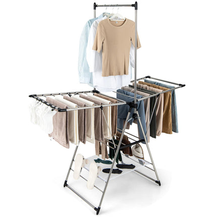 Dreamade Clothes Drying Rack, Aluminum Foldable Laundry Drying Rack with with 6-Level Adjustable Height