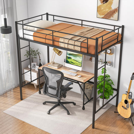 Dreamade Metal Loft Bed Twin Size, Heavy Duty Metal Loft Bed Frame