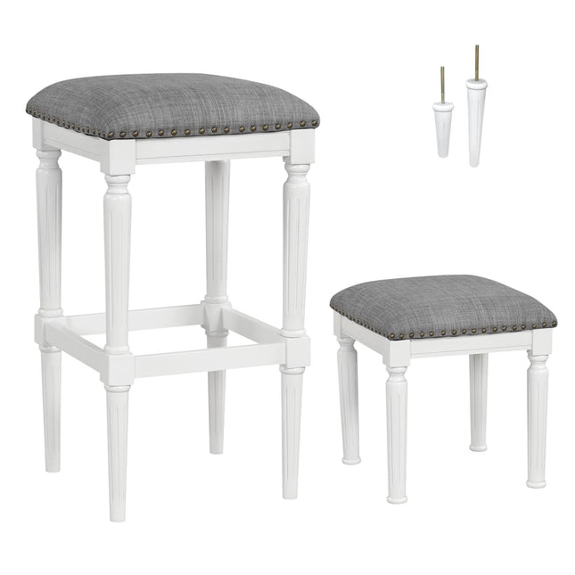 Dreamade Bar Stools Set of 2, 3-Height Adjustable 19"/27"/31" Wood Barstools with Padded Seat