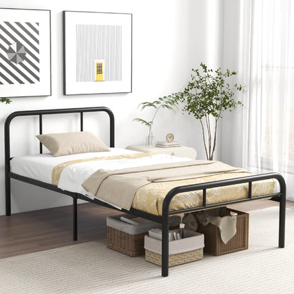 Dreamade Twin Size Bed Frame, Modern Metal Platform Bed with Headboard and Footboard, Heavy Duty Steel Slat Support Mattress Foundation