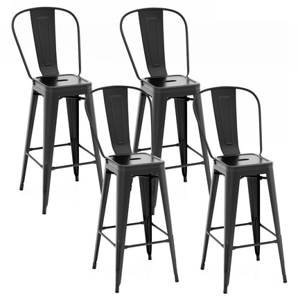 Dreamade Metal Bar Stools Set of 4, 30" High Back Bar Height Chairs w/Footrest & Removable Backrest