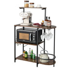 Dreamade Kitchen Bakers Rack, 4-Tier Microwave Stand with 6 Hooks & Stemware Racks (Rustic Brown)