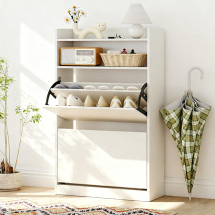 Dreamade Shoe Cabinet with 2 Flip Drawers Freestanding Narrow Shoe Organizer Cabinet