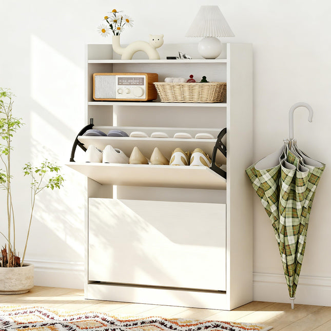 Dreamade Shoe Cabinet with 2 Flip Drawers Freestanding Narrow Shoe Organizer Cabinet
