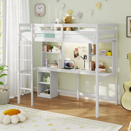 Dreamade Twin Loft Bed with Desk and Hutch for Dorm Apartment