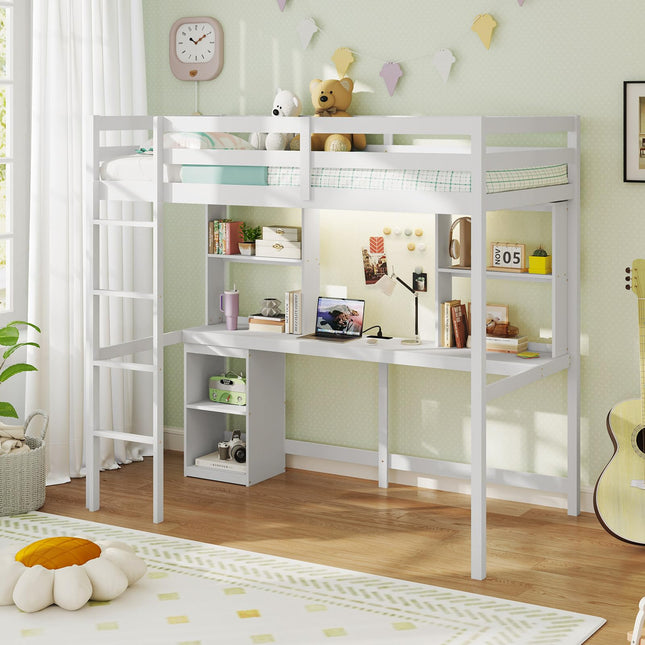 Dreamade Twin Loft Bed with Desk and Hutch for Dorm Apartment