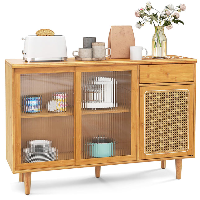 Dreamade Sideboard, Bamboo Buffet Cabinet with Storage