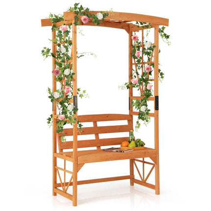 Dreamade Garden Arbor with Bench - Wooden Garden Arch Trellis for Climbing Plants Vines, 2-Person Outdoor Bench