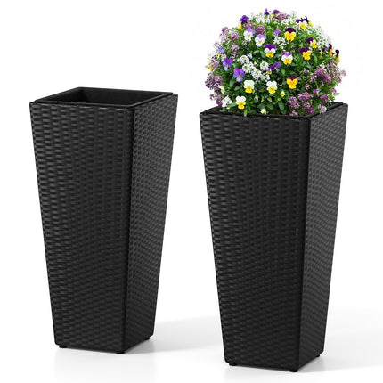 Dreamade Set of 2 Rattan Tall Plant Pots with Detachable Plastic Liners