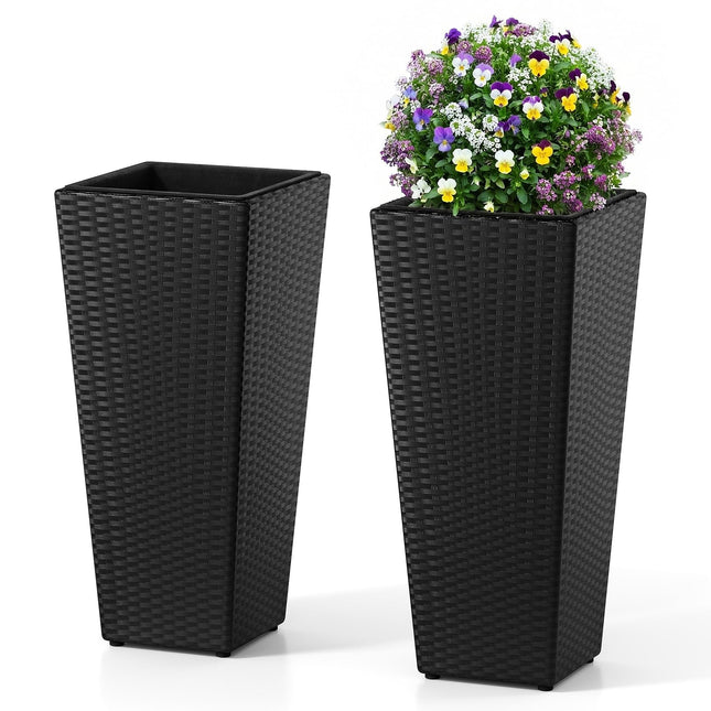 Dreamade Set of 2 Rattan Tall Plant Pots with Detachable Plastic Liners