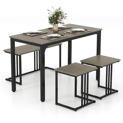 Dreamade Dining Table Set for 4 Industrial Kitchen Table 2 Chairs Stool & Bench