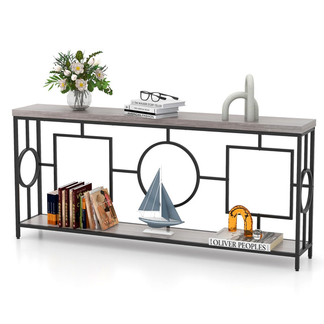 Dreamade 71" Console Table, 2-Tier Extra-Long Entryway Table w/Storage Shelf, Faux Wood Top