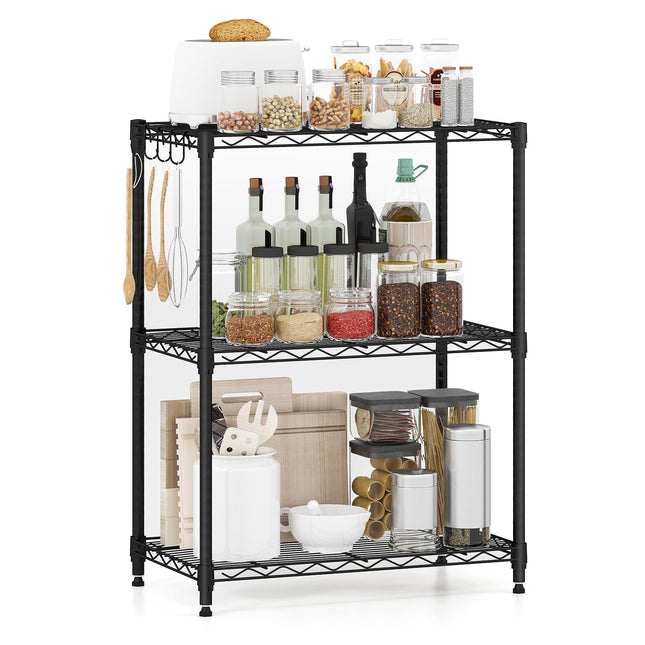 Dreamade Storage Shelves Adjustable Wire Shelf Rack w/4 Removable Hooks