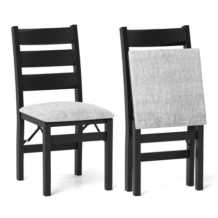 Dreamade Folding Dining Chairs Set of 2, Modern Upholstered Kitchen Chairs w/Slatted Backrest & Padded Seat