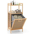 Dreamade Tilt Out Laundry Hamper Bamboo Laundry Storage Cabinet with 2-Tier Storage Shelves