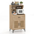 Dreamade 45.5” Kitchen Pantry Cabinet, Buffet Sideboard w/Hutch, PVC Rattan Door