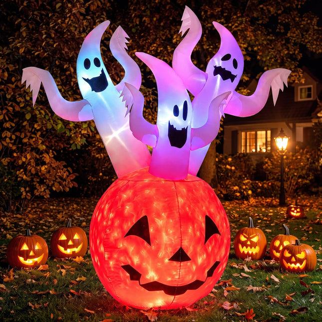 DREAMADE 6FT Halloween Inflatables Lighted Ghost Pumpkin Yard Decoration