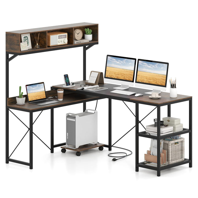 Dreamade 62" L-Shaped Computer Desk with Power Outlets