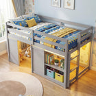 Dreamade Wooden Low Kids Loft Bed with LED Lights and 2 Doors