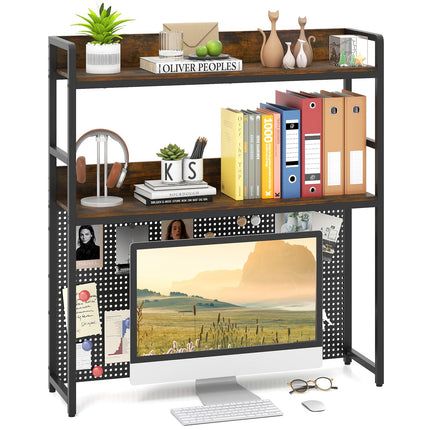 Dreamade 2-Tier Desk Hutch Dorm with Pegboard for up to 32" Computer Monitor