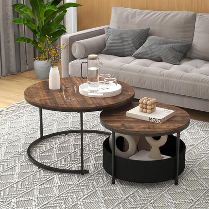 Dreamade 31.5" Round Coffee Table with Removable Fabric Basket & Metal Frame