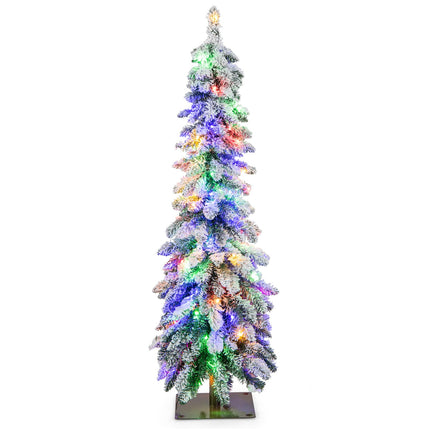 Dreamade Pre-Lit Flocked Pencil Christmas Tree Artificial Slim Xmas Tree