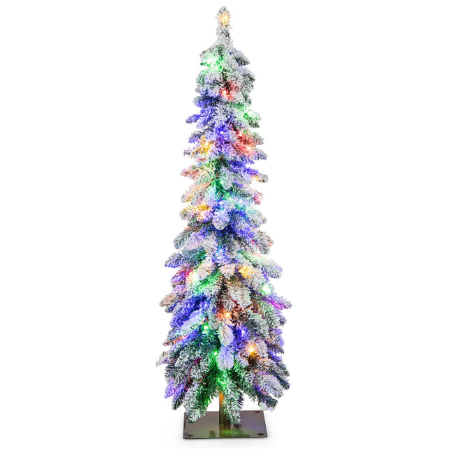 Dreamade Pre-Lit Flocked Pencil Christmas Tree Artificial Slim Xmas Tree