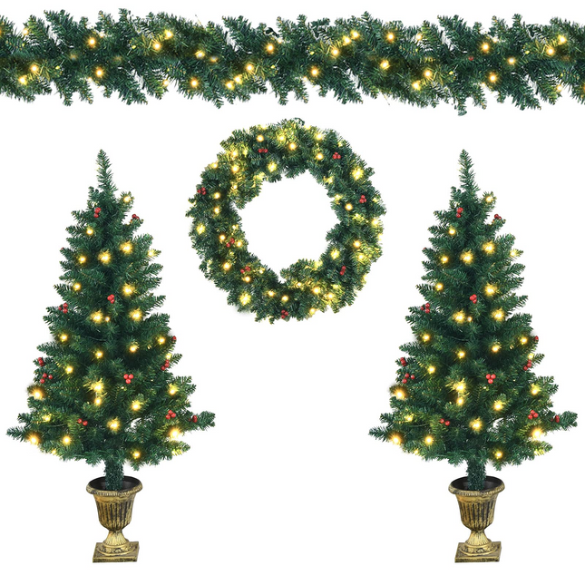 Dreamade Pre-lit Holiday Christmas 4-Piece Set, Christmas Garland - DreamadeUS