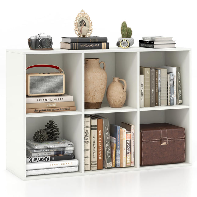 Dreamade 6-Cube Bookcase, 3-Tier Cubby Bookshelf, Horizontal Vertical Display Rack with Anti-Tipping Kits