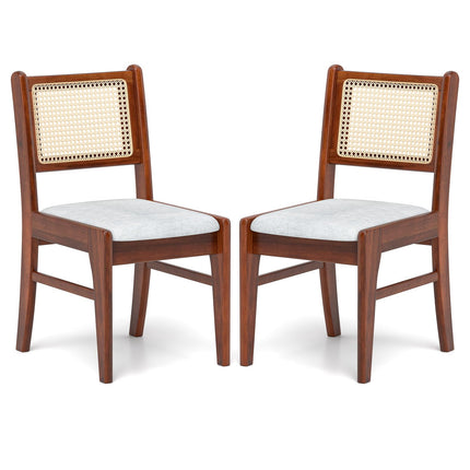 Dreamade Rattan Dining Chairs Set of 2/4, Wooden Kitchen Chairs w/Cane Back, Rubber Wood Frame