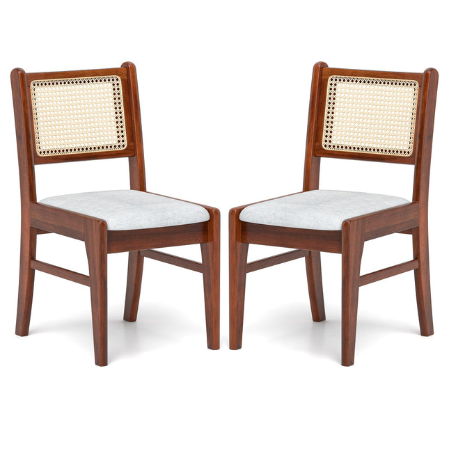 Dreamade Rattan Dining Chairs Set of 2/4, Wooden Kitchen Chairs w/Cane Back, Rubber Wood Frame