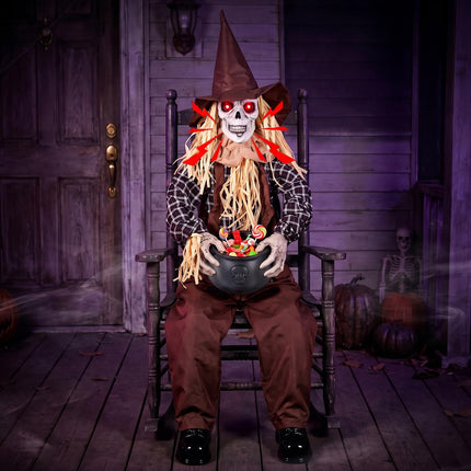 DREAMADE 53" Sitting Skeleton Animated Halloween Scarecrow Animatronics