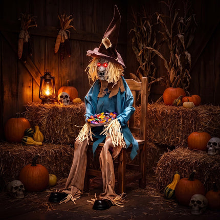 DREAMADE Animated Halloween Sitting Scary Scarecrow Decoration