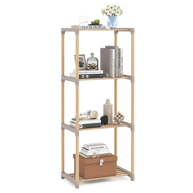 Dreamade 4-Tier Bookshelf | Pine Wood Bookcase with Open Shelves