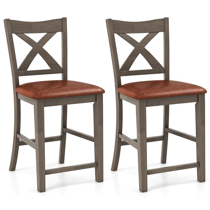 Dreamade 24" Bar Stools Set of 2/4, Counter Height Bar Stools with Cross Back & Faux Leather Upholstered Seat