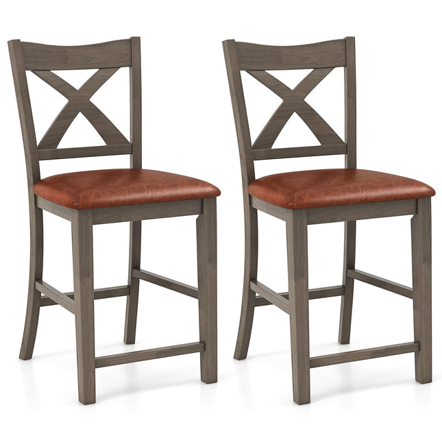 Dreamade 24" Bar Stools Set of 2/4, Counter Height Bar Stools with Cross Back & Faux Leather Upholstered Seat