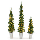 Dreamade 3' 4' 5' Pre-Lit Artificial Christmas Tree Set of 3, Slim Pencil Potted Xmas Tree with 423 Branch Tips, 230 Warm White LED Lights