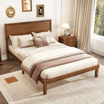 Dreamade Wood Bed Frames with Headboard, Mid Century Modern Platform Bed