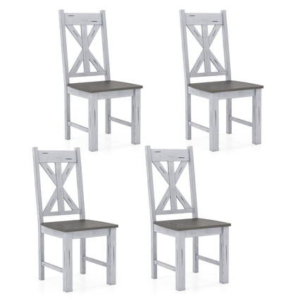 Dreamade Retro Wooden Dining Chairs Set, Farmhouse Kitchen Chairs w/Rubber Wood Frame, Elegant Hollowed Backrest