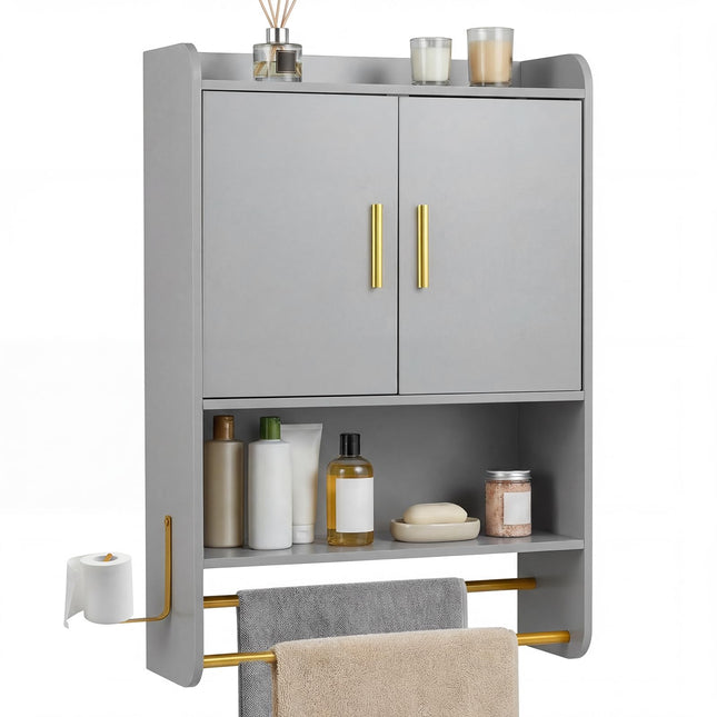 Dreamade Bathroom Wall Mounted Medicine Cabinet w/Towel Bars & Toilet Paper Holder